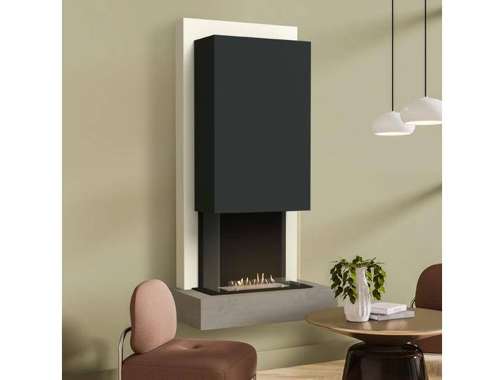 muenkel design Arco [moderner Design Ethanolkamin]: Concrete (Betonoptik) - Planika Senso - Haube schwarz-grau von muenkel-design