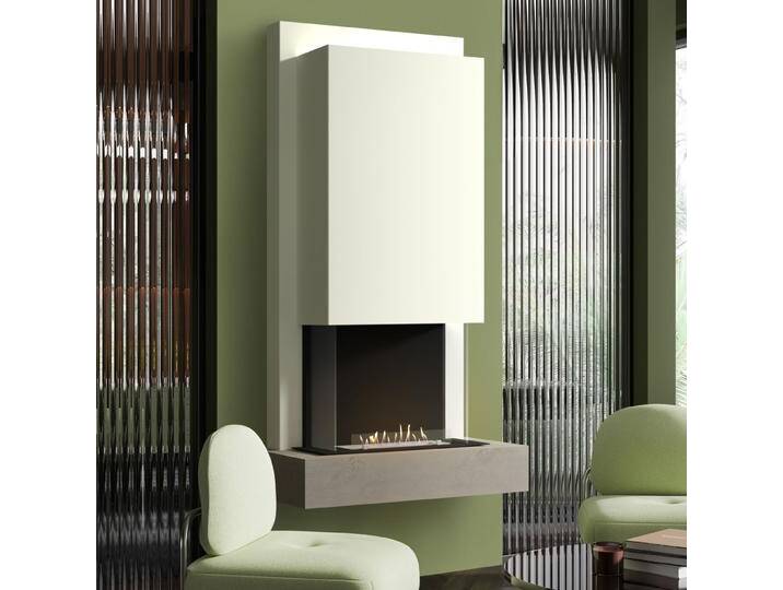 muenkel design Arco [moderner Design Ethanolkamin]: Concrete (Betonoptik) - safety burner 450 - Haube Weiß von muenkel-design