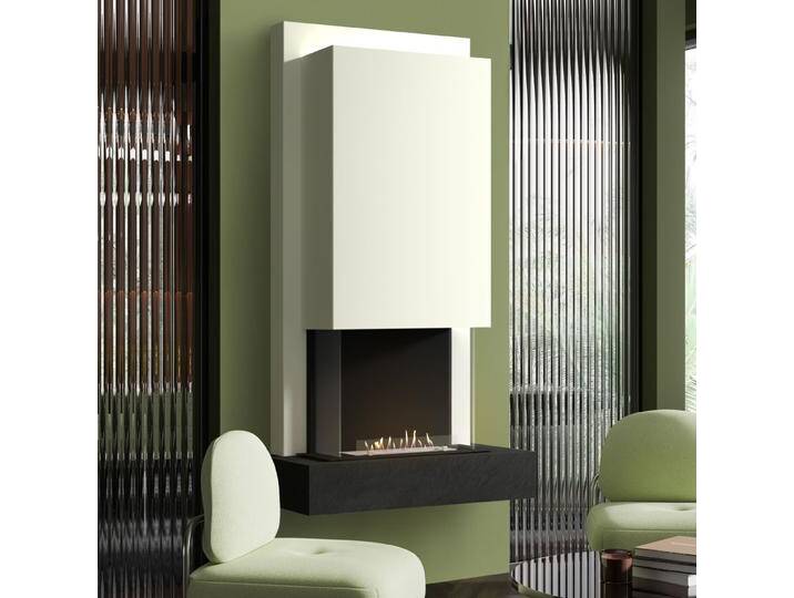 muenkel design Arco [moderner Design Ethanolkamin]: Nero (Schiefer schwarz) - Planika Senso - Haube Weiß von muenkel-design