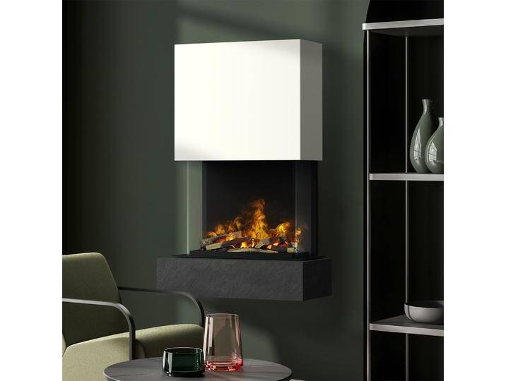muenkel design Como [Elektrokamin Opti-myst]: Nero (Schiefer schwarz) - Haube weiß - Mit Heizung von muenkel-design