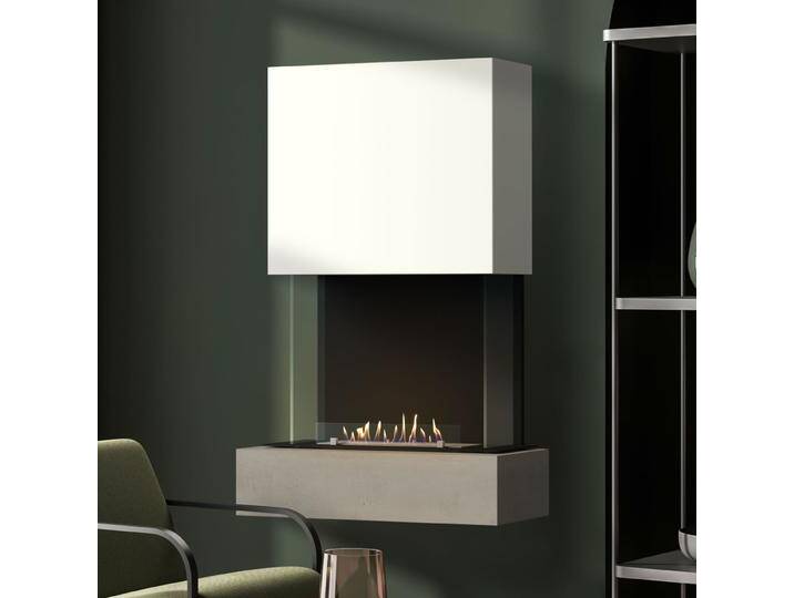 muenkel design Como [moderner Design Ethanolkamin]: Concrete (Betonoptik) - Haube Weiß - safety burner 450 von muenkel-design