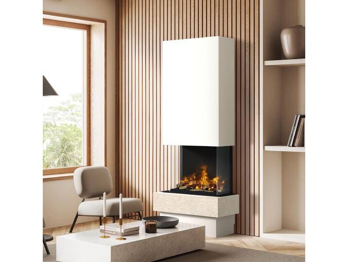 muenkel design Garda [Elektrokamin Opti-myst]: Jura (Schiefer beige) - Haube weiß von muenkel-design