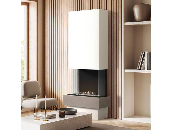 muenkel design Garda [moderner Design Ethanolkamin]: Concrete (Betonoptik) - safety burner 450 - Haube Weiß von muenkel-design