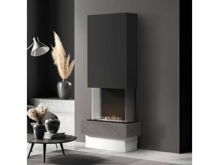 muenkel design Garda [moderner Design Ethanolkamin]: Galaxy (Schiefer dunkelgrau) - safety burner 450 - Haube schwarz-grau von muenkel-design