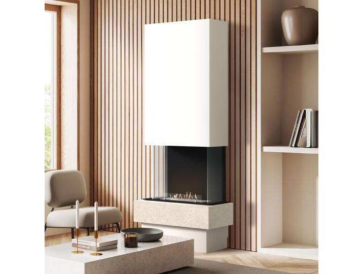 muenkel design Garda [moderner Design Ethanolkamin]: Jura (Schiefer beige) - safety burner 450 - Haube Weiß von muenkel-design