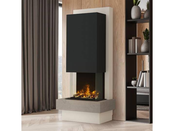muenkel design Milano [moderner Design Elektrokamin Opti-myst]: Concrete (Betonoptik) - Haube schwarz-grau - Mit Heizung von muenkel-design