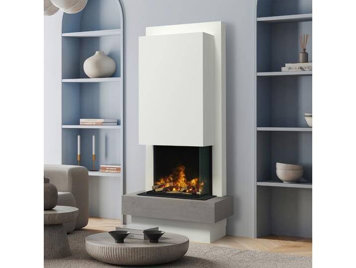 muenkel design Milano [moderner Design Elektrokamin Opti-myst]: Concrete (Betonoptik) - Haube weiß - Mit Heizung von muenkel-design