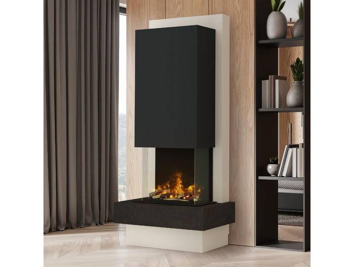 muenkel design Milano [moderner Design Elektrokamin Opti-myst]: Nero (Schiefer schwarz) - Haube schwarz-grau - Mit Heizung von muenkel-design
