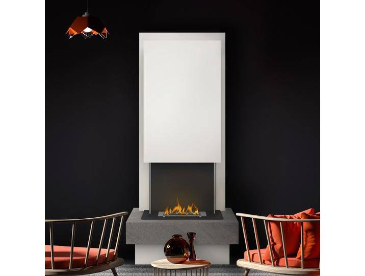 muenkel design Milano [moderner Design Ethanolkamin]: Concrete (Betonoptik) - safety burner 450 - Haube weiß von muenkel-design