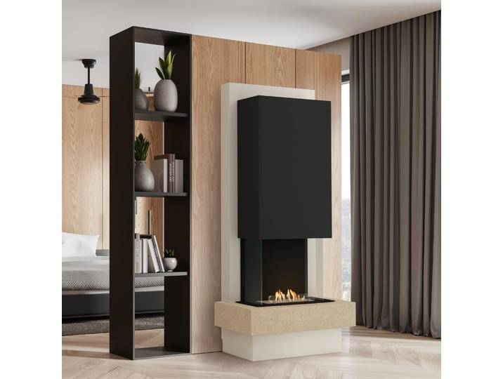 muenkel design Milano [moderner Design Ethanolkamin]: Jura (Schiefer beige) - safety burner 450 - Haube weiß von muenkel-design