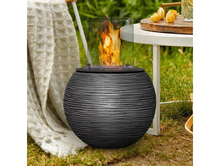 muenkel design Nova [Ethanol Feuerstelle für den Innen- und Außenbereich]: Riffelung schwarz-grau - mit Schutzhülle von muenkel-design