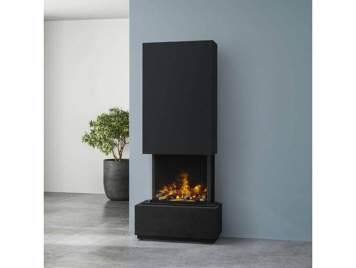 muenkel design Prato [Elektrokamin Opti-myst]: Nero (Schiefer schwarz) - Haube schwarz-grau - Mit Heizung - 80 cm von muenkel-design
