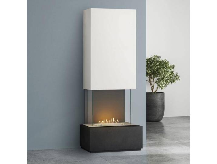 muenkel design Prato [moderner Design Ethanolkamin]: Nero (Schiefer schwarz) - safety burner 450 - Haube weiß von muenkel-design