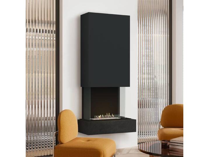muenkel design Sona [moderner Design Ethanolkamin]: Nero (Schiefer schwarz) - Haube schwarz-grau - safety burner 450 von muenkel-design