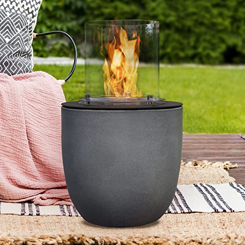 muenkel design Vagos – Beton-grau – Bio-Ethanol Feuerstelle Gartenfackel Terrassenfeuer mit Round Burner 300 Brennkammer von muenkel design