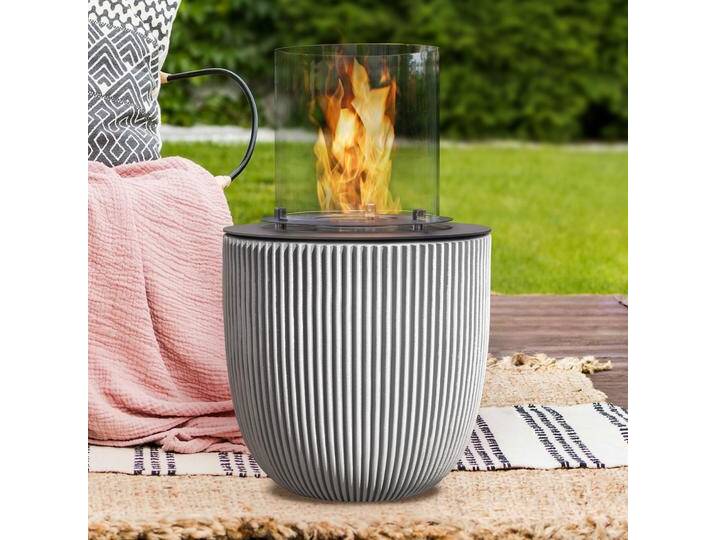 muenkel design Vagos [Ethanol Feuerstelle für den Innen- und Außenbereich]: Streben elfenbein - mit Schutzhülle von muenkel-design