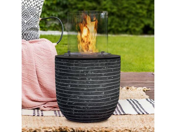 muenkel design Vagos [Ethanol Feuerstelle für den Innen- und Außenbereich]: Streifen schwarz-grau - mit Schutzhülle von muenkel-design
