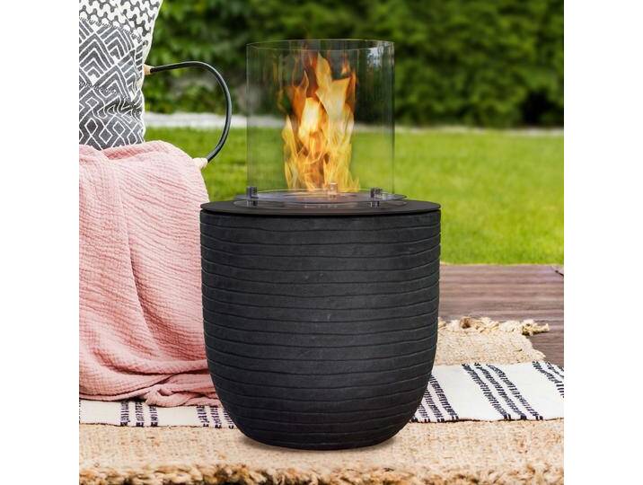 muenkel design Vagos [Ethanol Feuerstelle für den Innen- und Außenbereich]: Streifen schwarz - mit Schutzhülle von muenkel-design