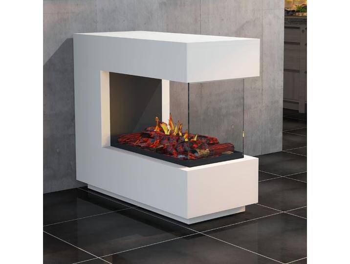 muenkel design loft.line 1100 -- C-02 Raumteiler [Design Opti-myst Elektrokamin mit Festwasseranschluss]: Wunschfarbe nach RAL - Mit Heizung - Kieswanne mit weißen Steinen - mit Scheibe von muenkel-design