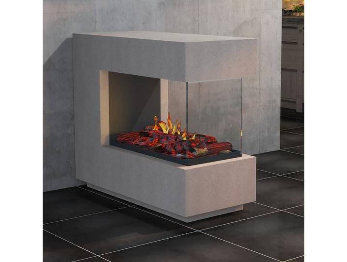 muenkel design loft.line 1100 -- C-02 Raumteiler [Design Opti-myst Elektrokamin mit Tankbefüllung]: Betonoptik - Ohne Heizung - Dekoholz mit Stehrost (gerade) - mit Scheibe von muenkel-design