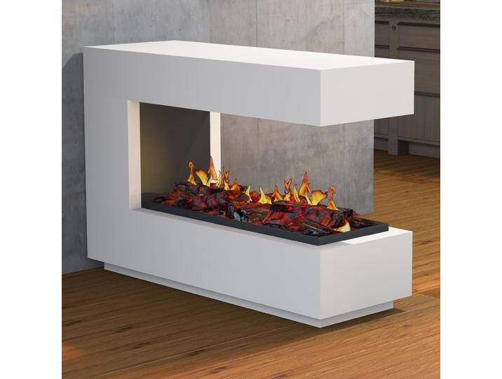 muenkel design loft.line 1400 -- C-02 Raumteiler [Design Opti-myst Elektrokamin mit Festwasseranschluss]: Wunschfarbe nach RAL - Mit Heizung - Dekoholz mit Stehrost (gerade) - ohne Scheibe von muenkel-design