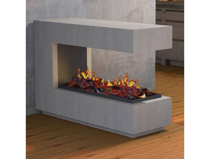 muenkel design loft.line 1400 -- C-02 Raumteiler [Design Opti-myst Elektrokamin mit Tankbefüllung]: Betonoptik - Ohne Heizung - Dekoholz mit Stehrost (gerade) - ohne Scheibe von muenkel-design