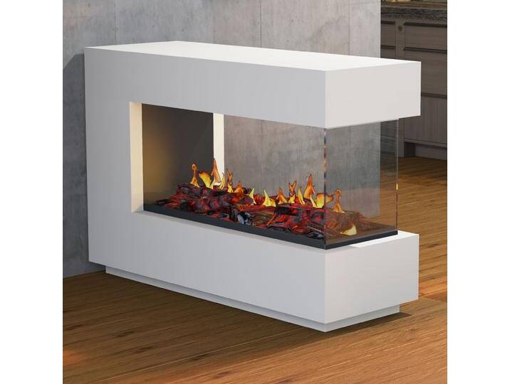 muenkel design loft.line 1400 -- C-02 Raumteiler [Design Opti-myst Elektrokamin mit Tankbefüllung]: Weiß (warm) - Ohne Heizung - Dekoholz mit Stehrost (gerade) - mit Scheibe von muenkel-design