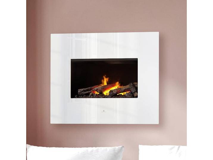 Noble Flame APOLLO [Opti-myst Elektro-Wandkamin]: Weiß - Schwarz, pulverbeschichtet - Dekoholz mit Stehrost (gezackt) von muenkel.eu