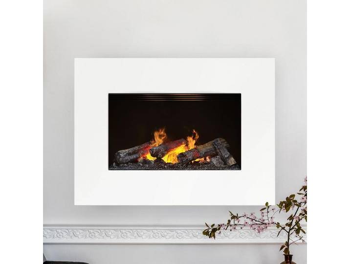 Noble Flame GALILEO GRANDE [Opti-myst Elektro Wandkamin]: Weiß Dekoholz mit Stehrost (gezackt) Schwarz, pulverbeschichtet von muenkel.eu