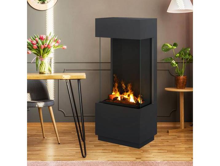 Noble Flame JAVA [dreiseitiger Elektrokamin Opti-myst mit Verglasung]: Schwarz-grau - Mit Heizung von muenkel.eu