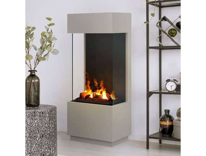 Noble Flame JAVA [dreiseitiger Elektrokamin Opti-myst mit Verglasung]: Seidengrau - Mit Heizung von muenkel.eu