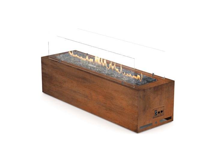 Planika Gas Line Outdoor GaLiO Corten Automatic [automatischer Gaskamin für den Außenbereich]: Erdgas - ohne WLAN Modul - mit Schutzhülle von muenkel.eu