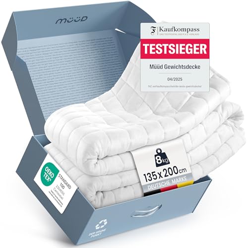 müüd® Gewichtsdecke 8kg 135x200 cm I schwere Decke zum Schlafen I Therapiedecke aus atmungsaktiver Baumwolle I Stressreduzierend & therapeutisch - mit Verpackungsbox + Tragegriff von müüd