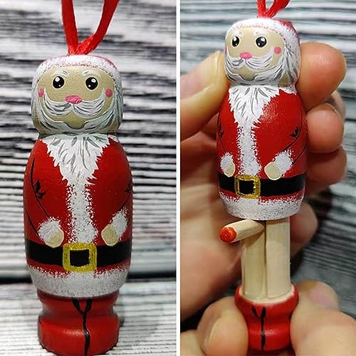 Funny Wooden Santa Claus Christmas Ornaments, Standing Santa Claus Pedant, Funny Santa Pendant, Wooden Christmas Tree Decorations, Stretchable Christmas Craft (Grandpa) von mugeleen