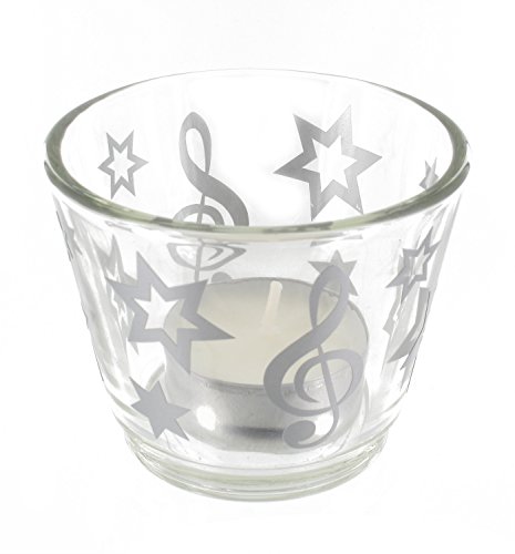 Glas-Windlicht Violinschlüssel / Notenschlüssel mit Sterne (Silber) - Schönes Geschenk für Musiker von mugesh