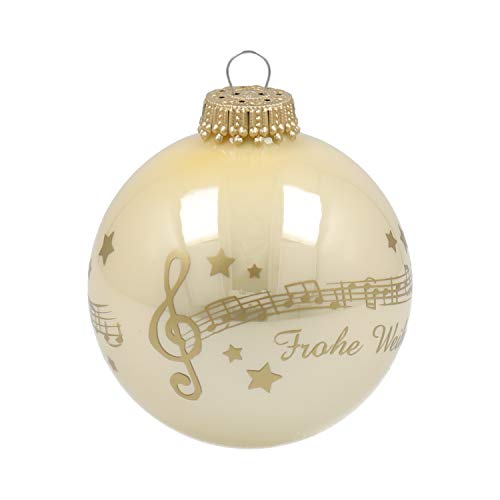 Weihnachtskugel Notenzeile Stille Nacht 7 cm aus Glas - Schönes Geschenk für Musiker (Creme) von mugesh