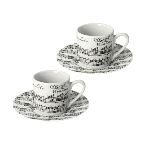 mugesh Espresso-Set Zwei Tassen Vivaldi (weiß) - Schönes Geschenk für Musiker von mugesh
