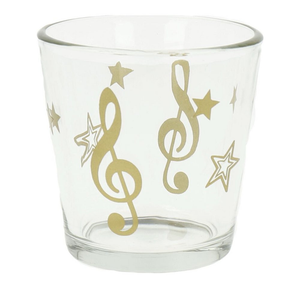 mugesh Tischkerzenhalter Teelichtglas Violinschlüssel und Sterne gold, für Musiker von mugesh
