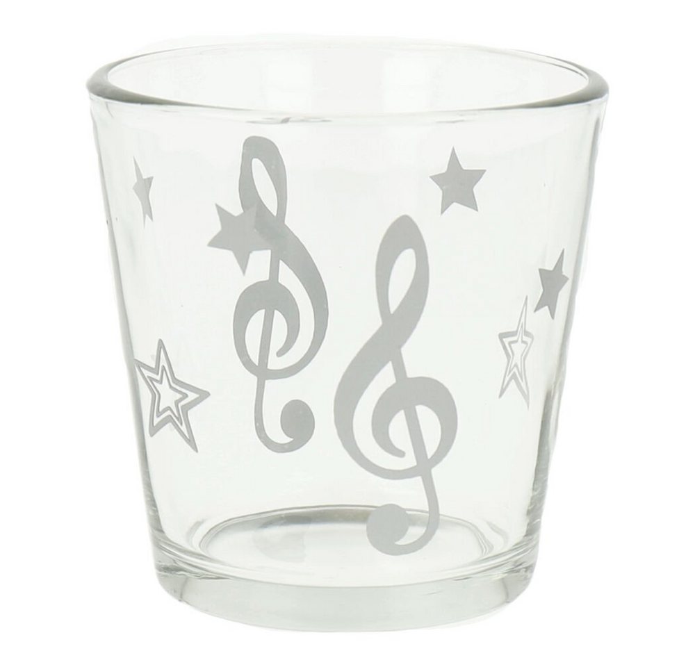 mugesh Tischkerzenhalter Teelichtglas Violinschlüssel und Sterne silber, für Musiker von mugesh