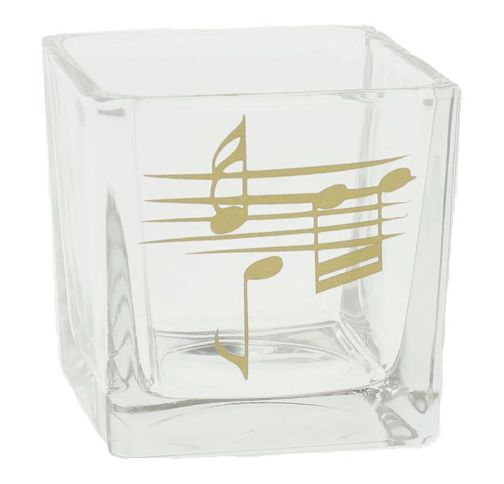 mugesh Tischkerzenhalter Teelichtglas quadratisch mit Notenlinien gold, für Musiker von mugesh
