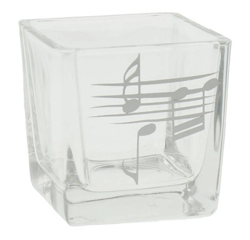 mugesh Tischkerzenhalter Teelichtglas quadratisch mit Notenlinien, für Musiker von mugesh