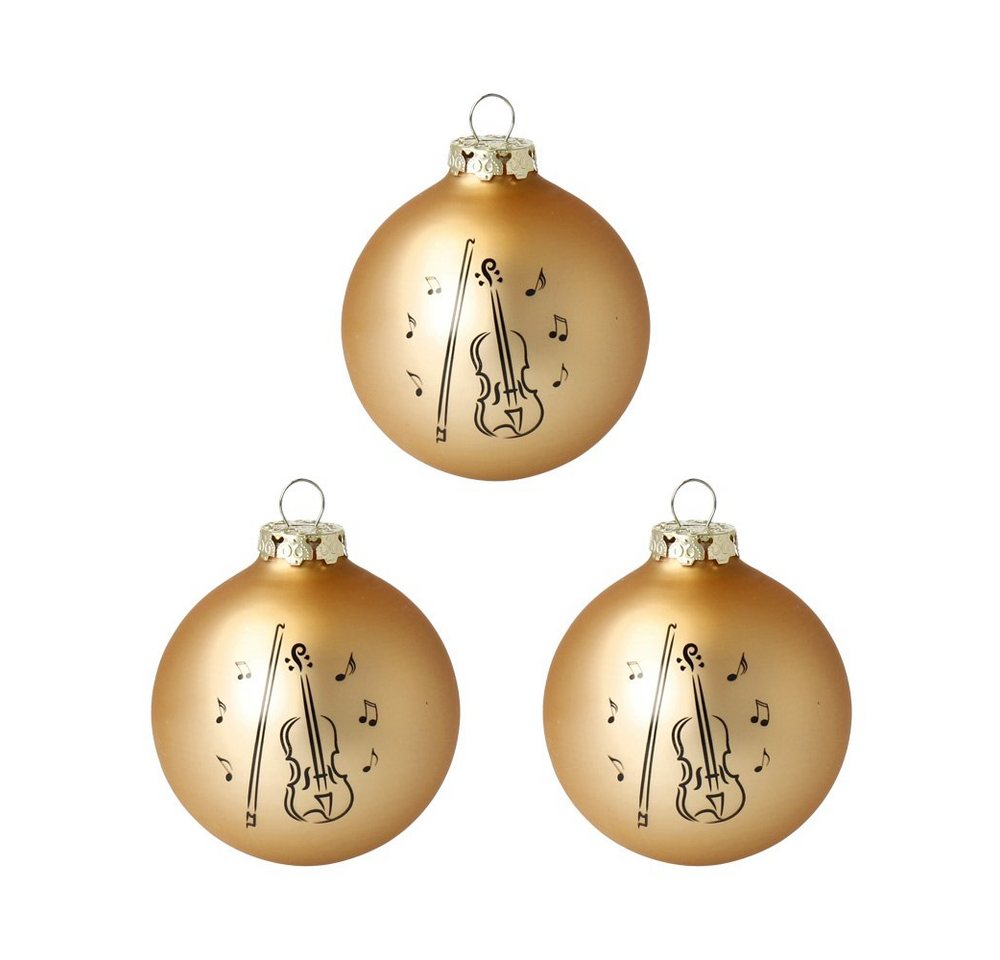 mugesh Weihnachtsbaumkugel 3er-Set Weihnachtskugeln Geige gold, für Musiker von mugesh
