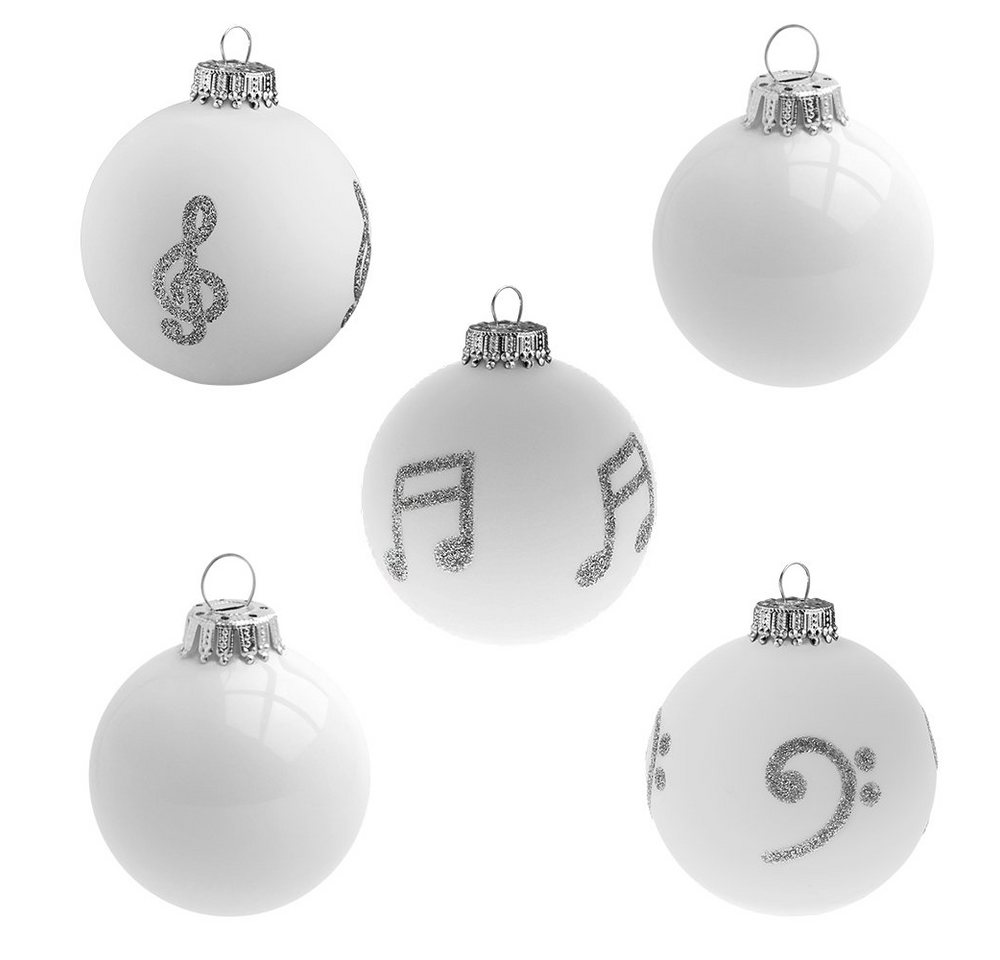 mugesh Weihnachtsbaumkugel 5er-Set Weihnachtskugeln Musikmotive weiß, für Musiker von mugesh