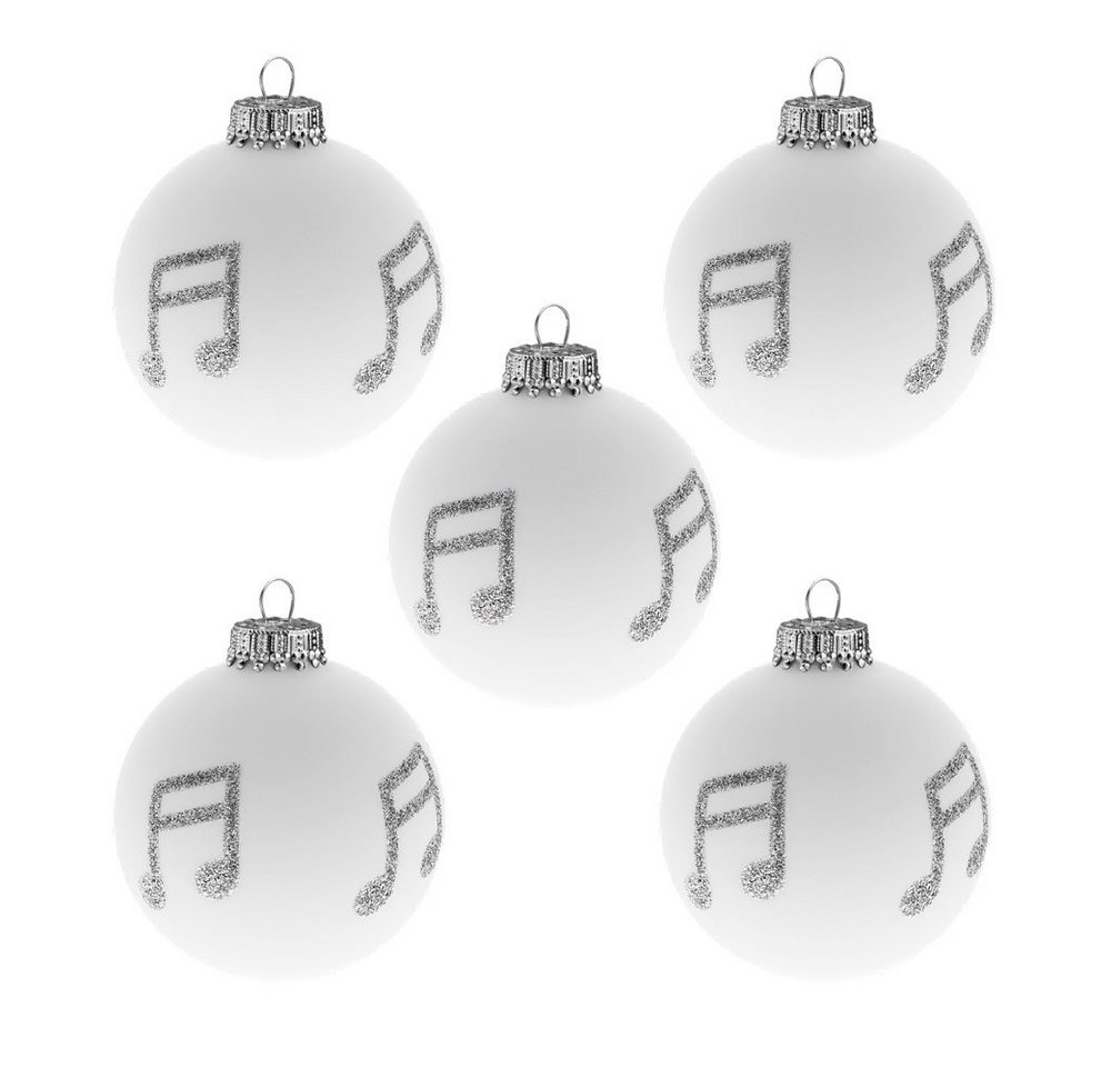 mugesh Weihnachtsbaumkugel 5er-Set Weihnachtskugeln Note weiß, für Musiker von mugesh