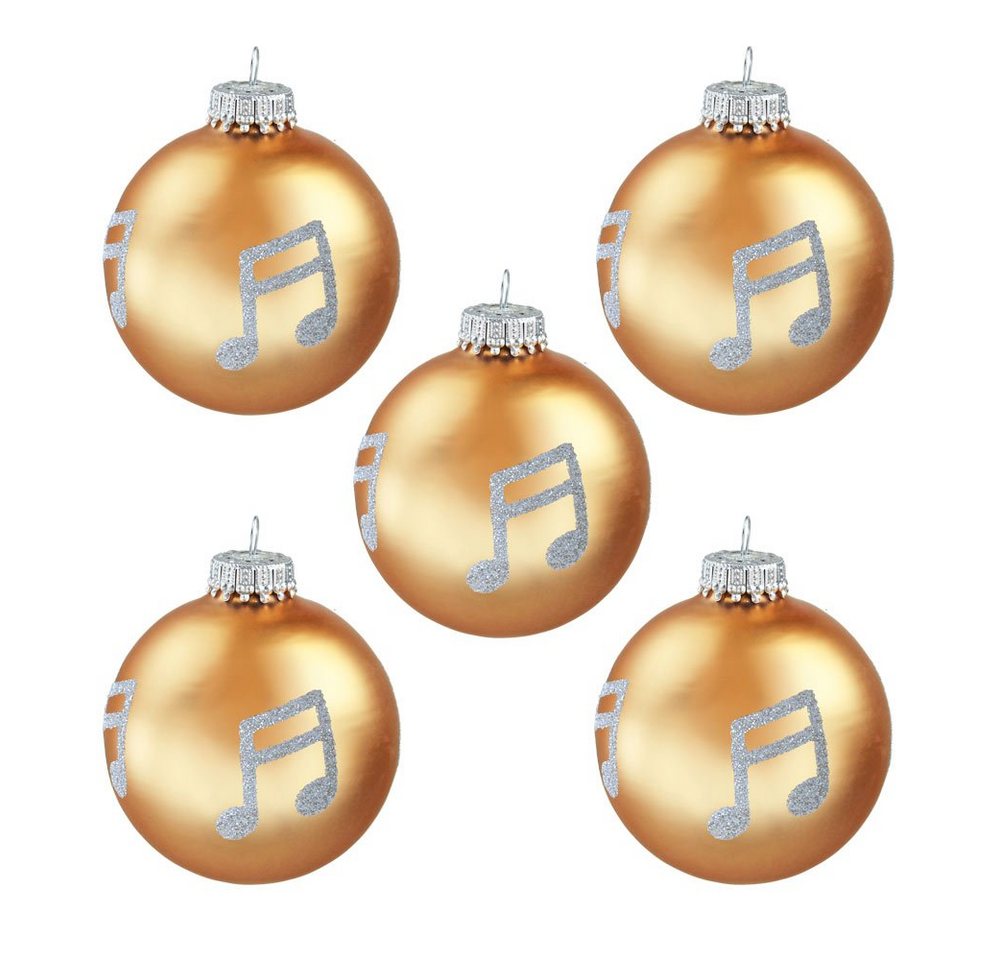 mugesh Weihnachtsbaumkugel 5er-Set Weihnachtskugeln Note gold, für Musiker von mugesh