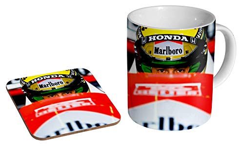 Ayrton Senna F1 Keramik-Kaffeetasse + Untersetzer, Geschenk-Set von mugmart