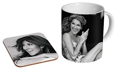 Celine Dion Keramik-Kaffeetasse + Untersetzer, Geschenkset von mugmart