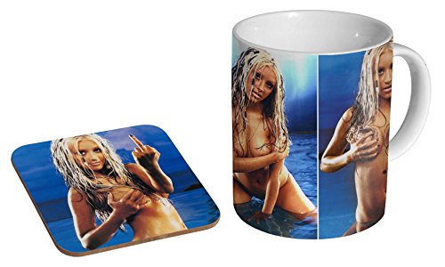 Christina Aguilera Tri Keramik-Kaffeetasse + Untersetzer, Geschenk-Set von mugmart