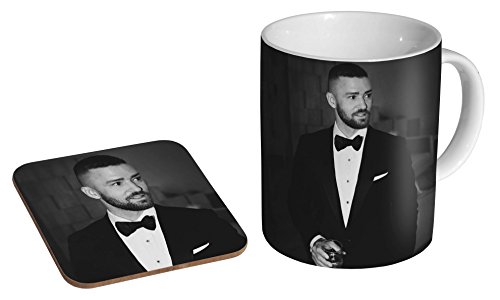 Justin Timberlake BW Keramik-Kaffeetasse + Untersetzer, Geschenk-Set von mugmart