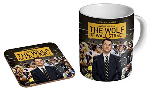 Kaffeetasse aus Keramik mit Untersetzer, Motiv: Wolf of Wall Street Leonardo Dicaprio Trading von mugmart